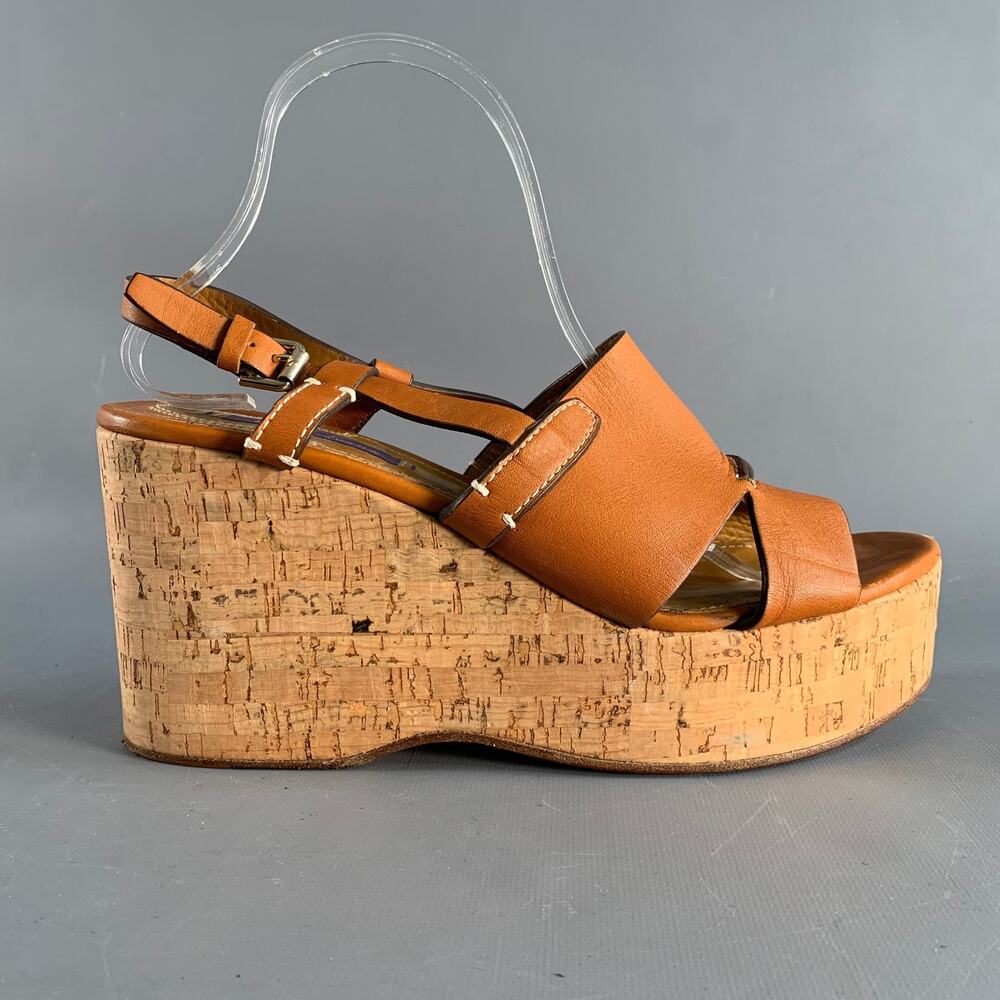 RALPH LAUREN Size 10 Tan Natural Leather Platform Sandals - Picture 2 of 8